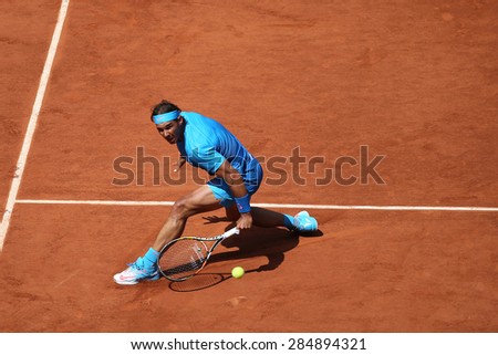PARIS, FRANCE- MAY 30, 2015:Fourteen times Grand Slam champion Rafael Nadal during third round match at Roland Garros 2015 in Paris, France