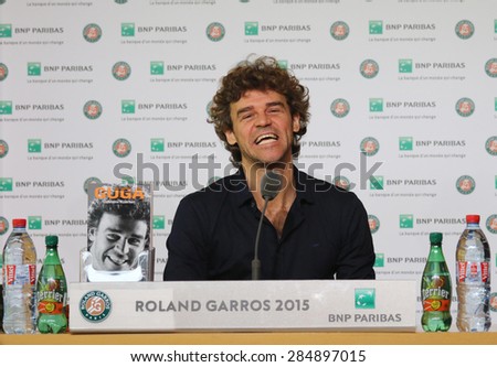PARIS, FRANCE- MAY 30, 2015: Three times Grand Slam champion Gustavo Kuerten during press conference at Roland Garros 2015 in Paris, France