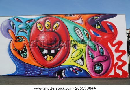 NEW YORK - JUNE 7, 2015: Mural art at new street art attraction Coney Art Walls at Coney Island section in Brooklyn