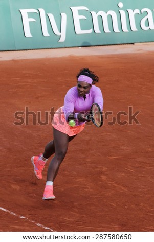 PARIS, FRANCE- MAY 30, 2015: Nineteen times Grand Slam champion Serena Willams during third round match at Roland Garros 2015 in Paris, France