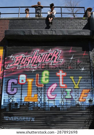 NEW YORK - JUNE 6, 2015: Mural art at East Williamsburg in Brooklyn.Outdoor art gallery known as the Bushwick Collective has most diverse collection of street art in Brooklyn