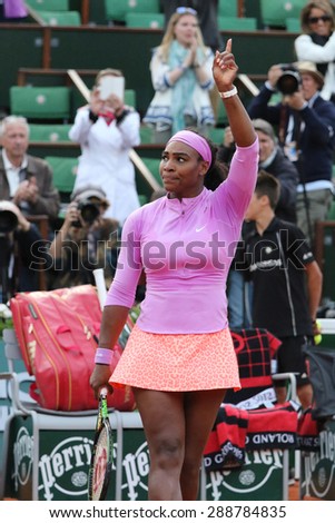 PARIS, FRANCE- MAY 30, 2015: Nineteen times Grand Slam champion Serena Willams after third round match at Roland Garros 2015 in Paris, France
