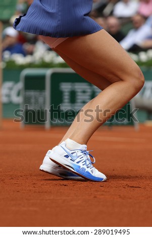PARIS, FRANCE- MAY 29, 2015:Five times Grand Slam champion Maria Sharapova wears custom Nike shoes during third round match at Roland Garros 2015 in Paris, France