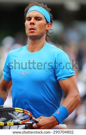 PARIS, FRANCE- MAY 28, 2015:Fourteen times Grand Slam champion Rafael Nadal in action during second round match at Roland Garros 2015 in Paris, France