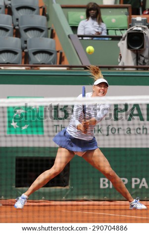 PARIS, FRANCE- MAY 29, 2015:Five times Grand Slam champion Maria Sharapova in action during third round match at Roland Garros 2015 in Paris, France
