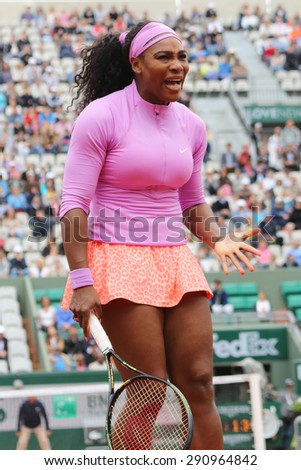 PARIS, FRANCE- MAY 28, 2015: Nineteen times Grand Slam champion Serena Willams in action during her third round match at Roland Garros 2015 in Paris, France
