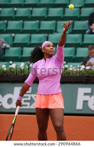 PARIS, FRANCE- MAY 28, 2015: Nineteen times Grand Slam champion Serena Willams in action during her third round match at Roland Garros 2015 in Paris, France