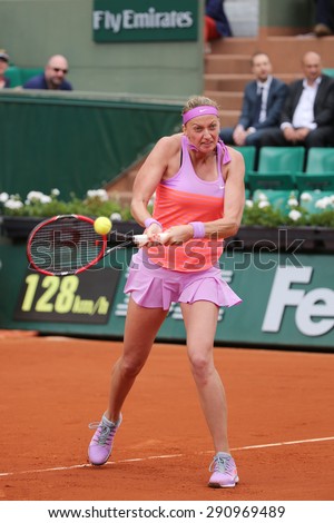 PARIS, FRANCE- MAY 28, 2015:Two times Grand Slam champion Petra Kvitova in action during her second round match at Roland Garros 2015 in Paris, France