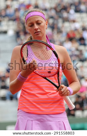 PARIS, FRANCE- MAY 28, 2015:Two times Grand Slam champion Petra Kvitova in action during her second round match at Roland Garros 2015 in Paris, France