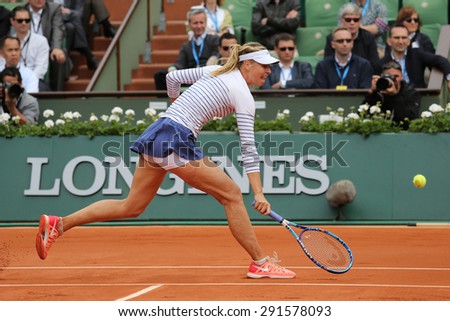 PARIS, FRANCE- MAY 29, 2015:Five times Grand Slam champion Maria Sharapova in action during her third round match at Roland Garros 2015 in Paris, France