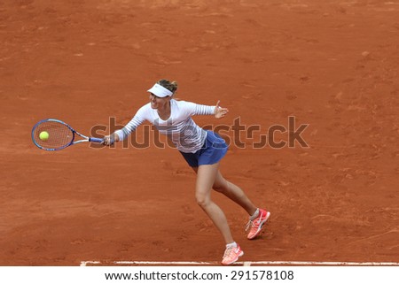 PARIS, FRANCE- MAY 29, 2015:Five times Grand Slam champion Maria Sharapova in action during her third round match at Roland Garros 2015 in Paris, France