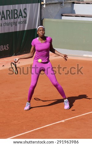 PARIS, FRANCE- MAY 24, 2015: Sixn times Grand Slam champion Venus Williams practices for Roland Garros 2015 in Paris, France
