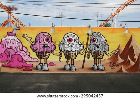 NEW YORK - JUNE 30, 2015: Mural art at the new street art attraction Coney Art Walls at Coney Island section in Brooklyn