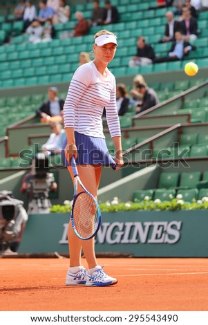 PARIS, FRANCE- MAY 27, 2015: Five times Grand Slam champion Maria Sharapova in action during her  third round match at Roland Garros 2015 in Paris, France