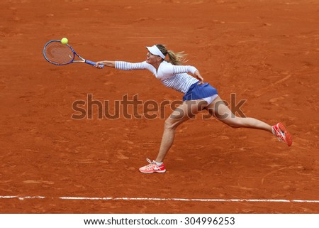 PARIS, FRANCE- MAY 29, 2015: Five times Grand Slam champion Maria Sharapova in action during her third round match at Roland Garros 2015 in Paris, France