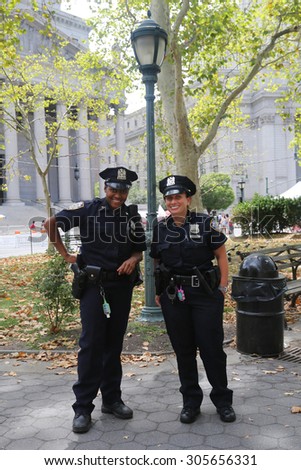 NEW YORK - AUGUST 8, 2015:NYPD officers providing security during Summer Streets Saturday in New York. Summer Streets is an annual celebration of New York City\'s most valuable public spaceâ??our streets