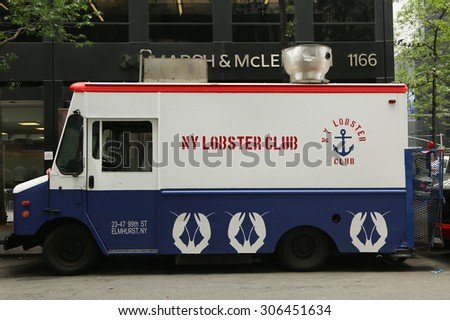 NEW YORK - JULY 9, 2015: NY lobster club food  truck in Midtown Manhattan. There are about 4,000 mobile food vendors licensed by the city