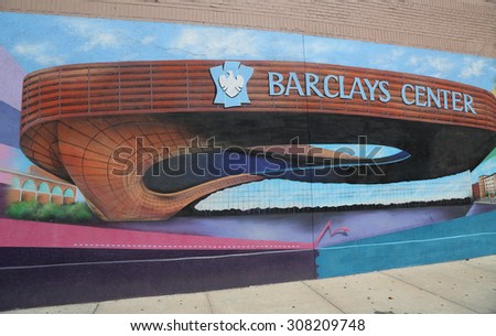 BROOKLYN, NEW YORK - AUGUST 20, 2015: Brooklyn inspired mural  art in Bay Ridge neighborhood in Brooklyn