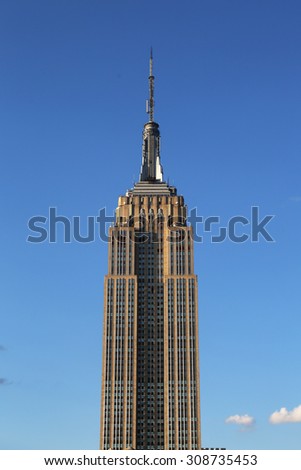 NEW YORK - AUGUST 1, 2015: Empire State Building close up. The Empire State Building is a 102-story landmark and was world\'s tallest building for more than 40 years.