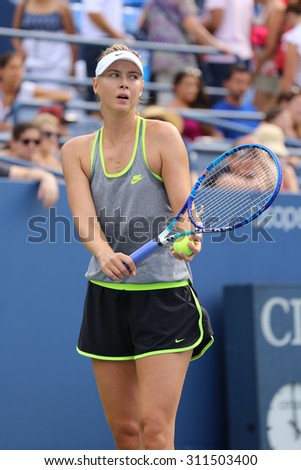 NEW YORK - AUGUST 30, 2015:Five times Grand Slam Champion Maria Sharapova practices for US Open 2015 at National Tennis Center. Few hours later Maria withdraws from US Open with leg injury.