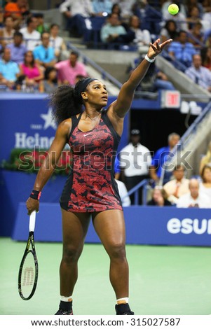 NEW YORK - SEPTEMBER 8, 2015: Twenty one times Grand Slam champion Serena Williams in action during her quarterfinal match against Venus Williams at US Open 2015 at National Tennis Center in New York