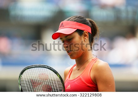 NEW YORK - AUGUST 31, 2015: Grand Slam Champion Ana Ivanovic of Serbia in action during her first round match at US Open 2015 at Billie Jean King National Tennis Center in New York