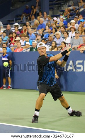 NEW YORK - SEPTEMBER 3, 2015:Two times Grand Slam Champion Lleyton Hewitt of Australia in action during his last US Open match at Billie Jean King National Tennis Center in New York