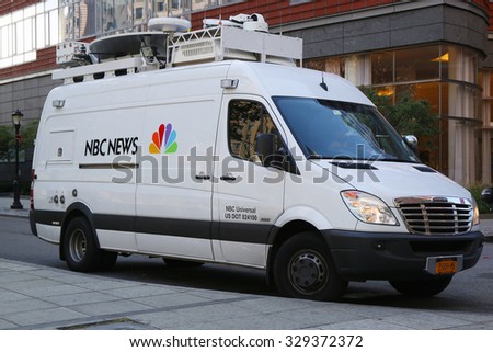 NEW YORK - SEPTEMBER 24, 2015:WNBC Channel 4 van in Manhattan. WNBC is a television station located in New York City and is the flagship station of the television network