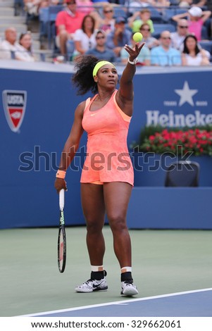 NEW YORK - SEPTEMBER 6, 2015: Twenty one times Grand Slam champion Serena Williams in action during her round four match at US Open 2015 at National Tennis Center in New York