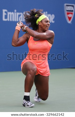 NEW YORK - SEPTEMBER 6, 2015: Twenty one times Grand Slam champion Serena Williams in action during her round four match at US Open 2015 at National Tennis Center in New York