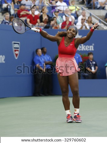 NEW YORK - SEPTEMBER 8, 2013: Seventeen times Grand Slam champion Serena Williams during her final match at US Open 2013 against Victoria Azarenka at National Tennis Center in New York