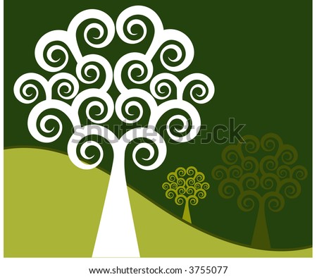 quirky coil tree vector  green - stock vector