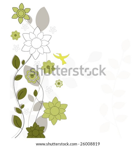 stock vector : frame border of funky flowers and leaves (hummingbird)
