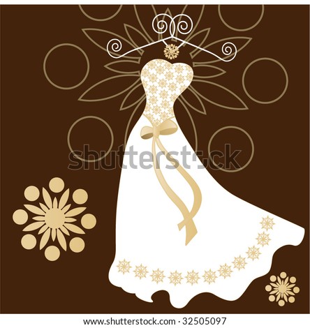 stock vector wedding dress with hanger and beading