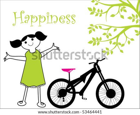 Cartoon Girl Cycling. stock vector : girl and ike