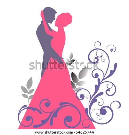 stock vector : bride and groom with flourish