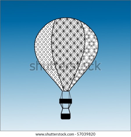 Hot air balloon with patterns on panels  - black and white