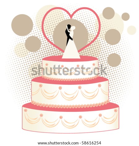 Stock Vector Wedding Cake With Bride And Groom