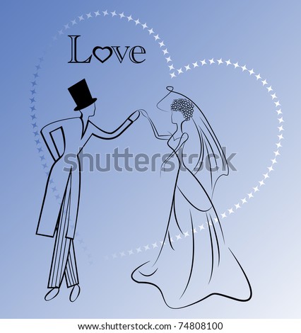 stock vector The Wedding Dance sketch of bride and groom dancing