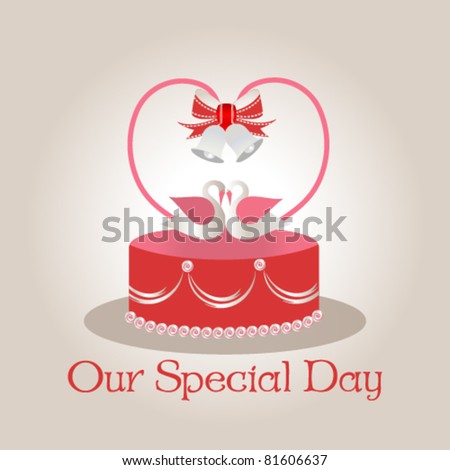 stock vector wedding cake with swan topper heart and bells 