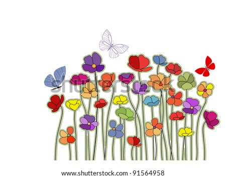spring flowers with butterflies