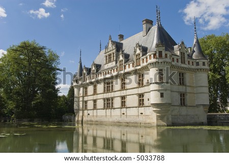 Famous French castle Azay-le-Rideau. View from the park. Loire Valley, France.