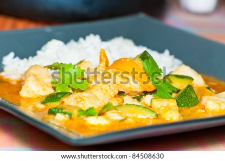 Fish curry with rice and vegetables