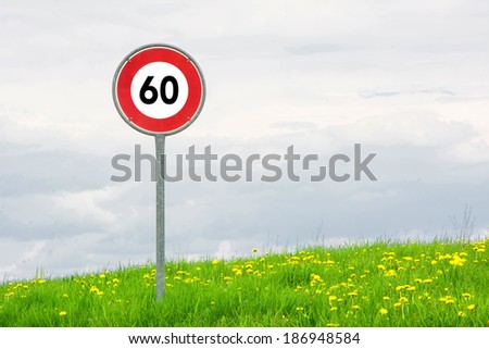 Traffic sign speed limit  on field