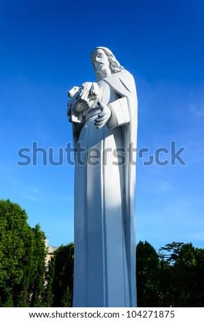 Jesus Statue With Blue Sky Background in Vietnam