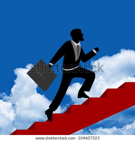 The Businessman Walking Upstairs for Best Vision in His Business With Blue Sky Background