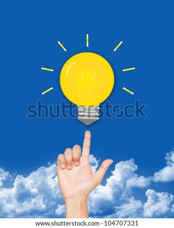The Light Bulb on The Finger With Blue Sky Background