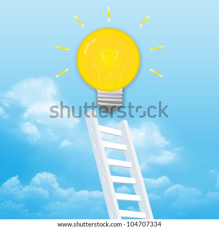 The Ladder Rising to The Light Bulb With Blue Sky Background