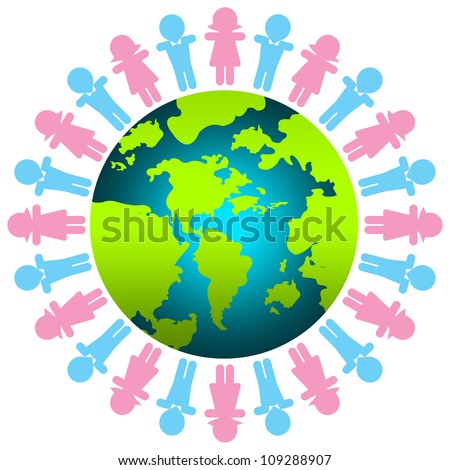 Boy And Girl Holding Hands Around The World Isolated on White Background