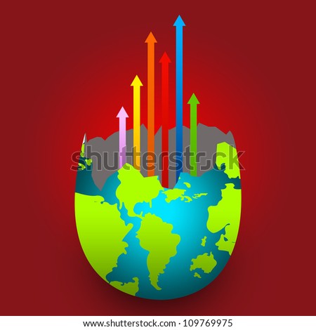 The Colorful Business Growth Arrow in The Broken World Pattern Egg With Red Glossy Background